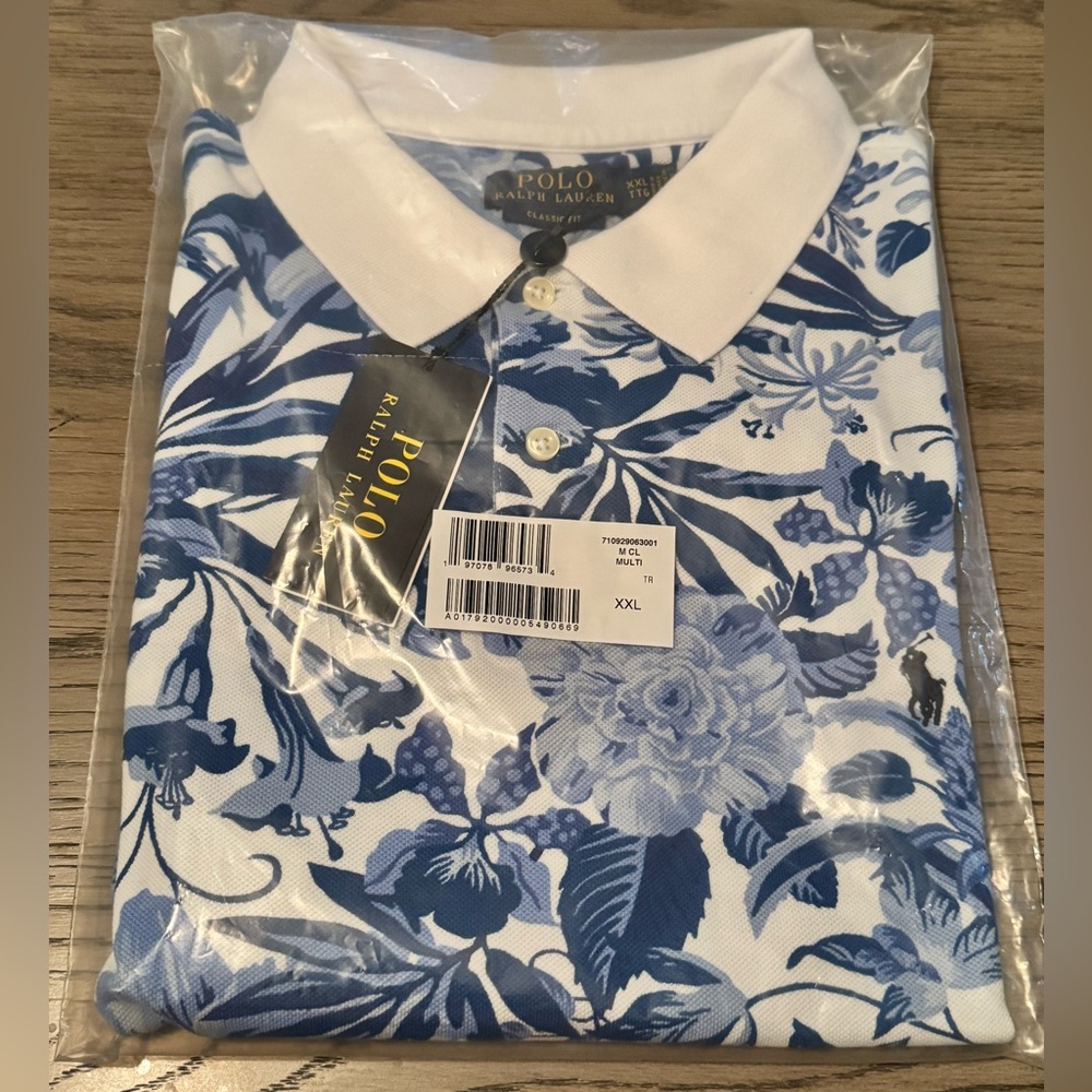 Sold NWT Polo Ralph Lauren Jardin Floral, Classic Fit Polo Shirt, Blue & White